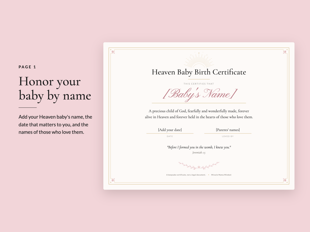Heaven Baby Birth Certificate & Remembrance Letters (Editable Canva Template)