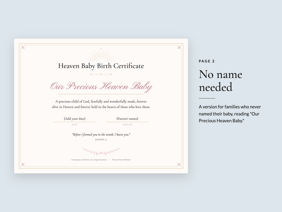 Heaven Baby Birth Certificate & Remembrance Letters (Editable Canva Template)