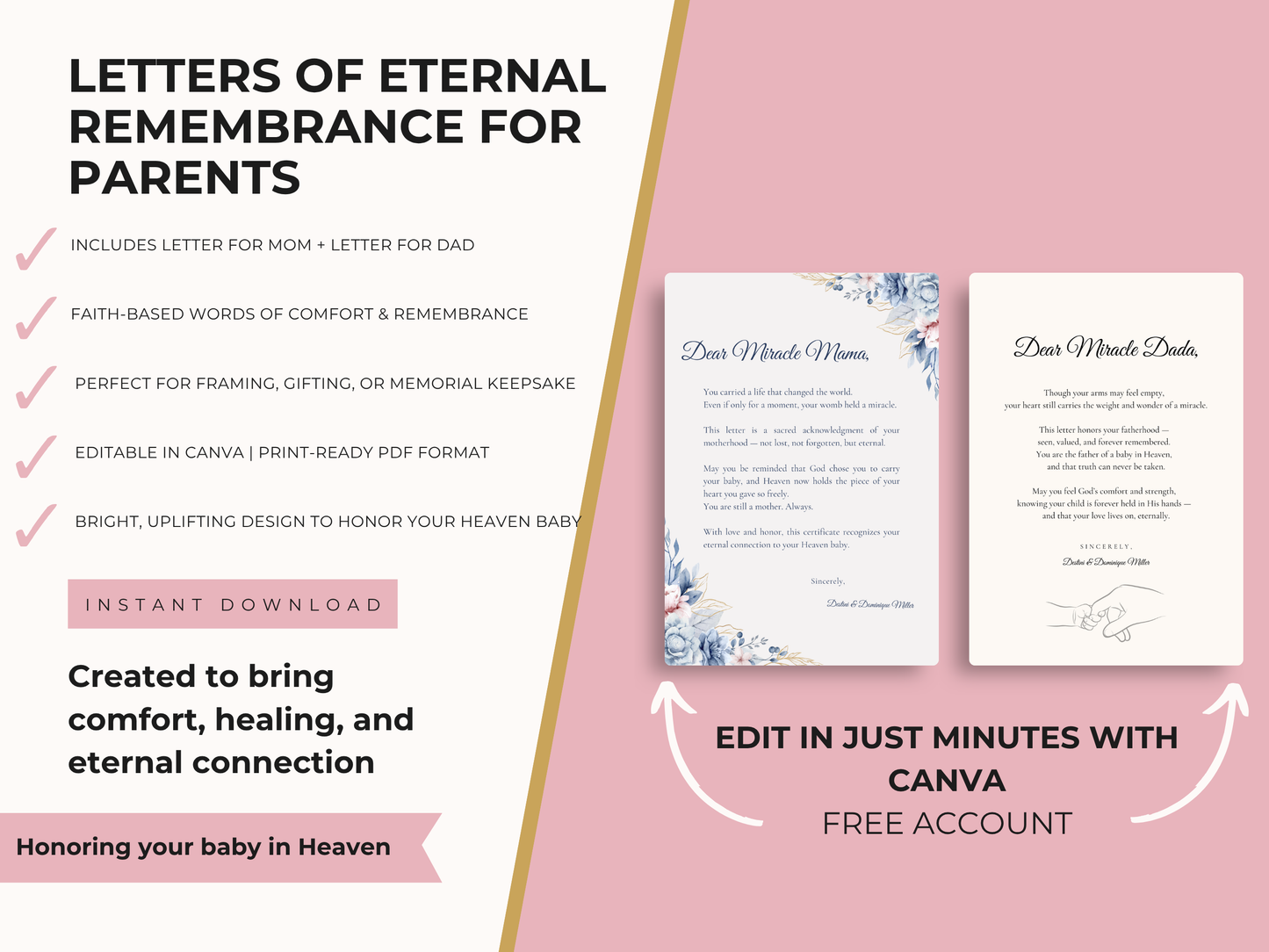 Heaven Baby Birth Certificate & Remembrance Letters (Editable Canva Template)