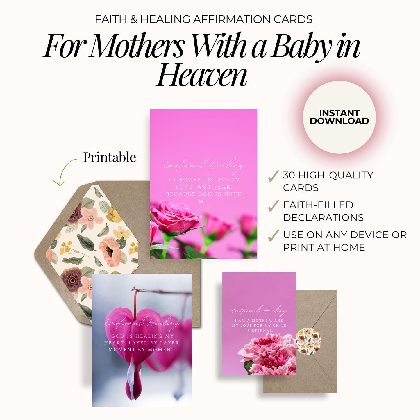 Faith Affirmation Cards for Pregnancy Loss Healing – Christian Grief Support (Instant Download)