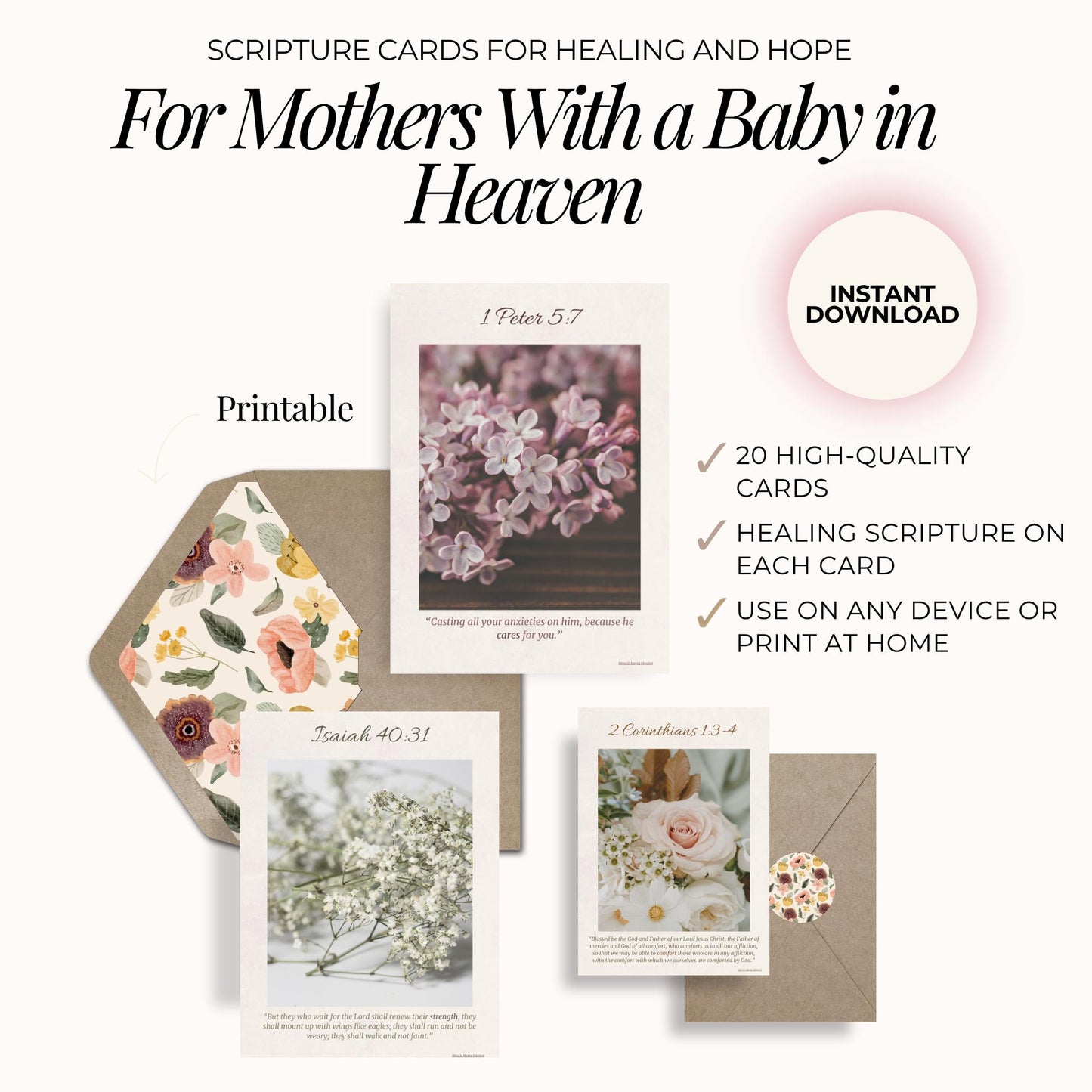 Scripture Cards for Miscarriage Healing – Comforting Bible Verses, Grief Support (Instant Download)